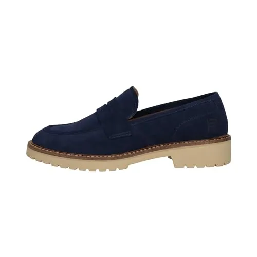 BAGATT D32-AID60 Damen Slipper, Dark Blue, 40 EU - Slipper & Mokassins für Damen, stilvoller Loafer mit dekorativem Band und geprägtem BAGATT-Logo für Büro- und Schuloutfits, bietet perfekte Mischung aus Mode und Komfort.
