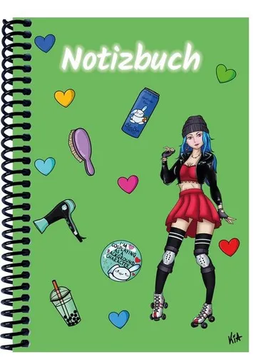 A 5 Notizbuch Manga Enora, grün, kariert Spiralbindung, Notizbuch, Tagebuch, ...