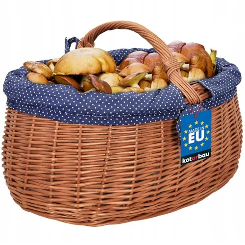 KOTARBAU® Natural Weidenkorb groß mit Henkel und Stoffeinlage in Blau