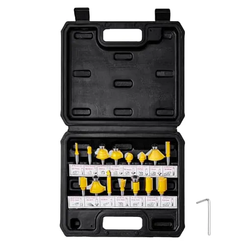 VEVOR Oberfräser, 6,35 mm, Set mit 15 Nutfräsern aus Hartmetall, Holzbearbeitungswerkzeug-Set für professionelle Tischler, Anfänger, MDF, Spanplatten, Sperrholz