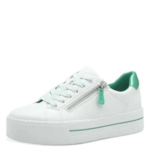 Jana Damen Plateau Sneaker mit Reißverschluss Vegan, Weiß (White/Green) - Komfort für breite Füße - Sandalen für Damen, vegan und aus hochwertigen Materialien gefertigt, bieten sie optimalen Tragekomfort und eine ideale Passform für breite Füße.