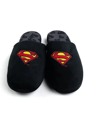 DC Comics Superman Hausschuhe für Herren und Damen - Uni Puschen Schlappen Slipper Pantoffeln Schwarz 42-43