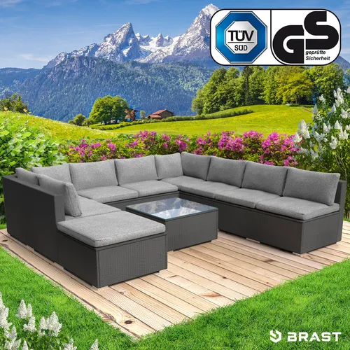 XL Rattan Garten Lounge PARADISE schwarz – Hochwertige Alu-Gartenmöbel - Gartenmöbel mit robustem Aluminiumgestell und TÜV-zertifizierter Sicherheit. Bequeme Kissen und elegantes Design für entspannte Stunden im Freien.
