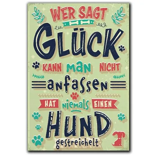 LANOLU Kühlschrankmagnete lustig- Glück Hund gestreichelt - Geschenke für Hunde-Liebhaber- lustige Magnete mit Sprüchen und witzigen Motiven 8x5,5cm