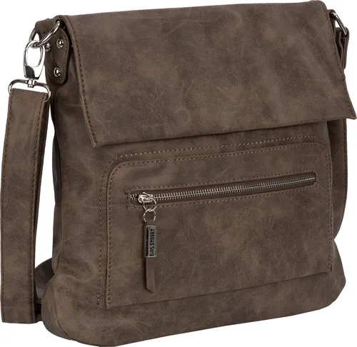 Stylische Bag Street Damentasche T0103 in Braun - Umhängetasche aus hochwertigem, weichem Wildkunstleder im Used-Look, ideal für den Alltag mit praktischem Innenfach und verstellbarem Schulterriemen.