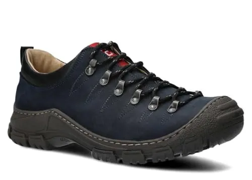 nagaba - Wanderschuhe Herren - Trekkingschuhe Herren - Outdoor Halbschuhe Männer Echtleder, mit Schnursenkel - Wanderstiefel, Lederschuhe mit Dicker, Rutschfester Sohle - Modell 444 - Dunkelblau - 45