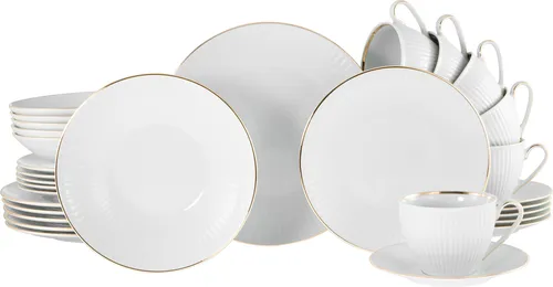 CreaTable Kombiservice Valencia Gold, 30-tlg für 6 Personen in weiß von CreaTable