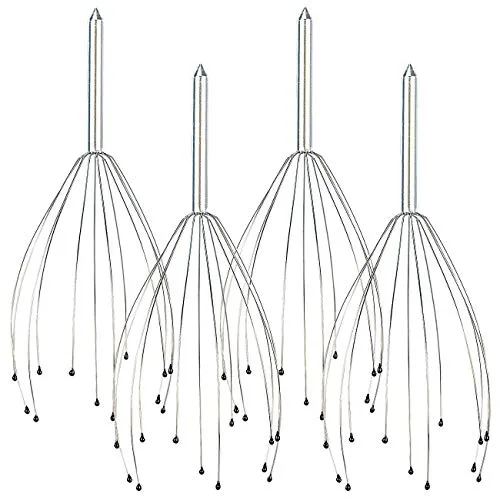 PEARL Kopfhaut Stimulator: 4er-Set Kopf-Massage-Spinne Kopfmassagegerät mit Metall-Griff (Kopfhaut Massage, Kopfhautmassagegerät, Anti Stress)