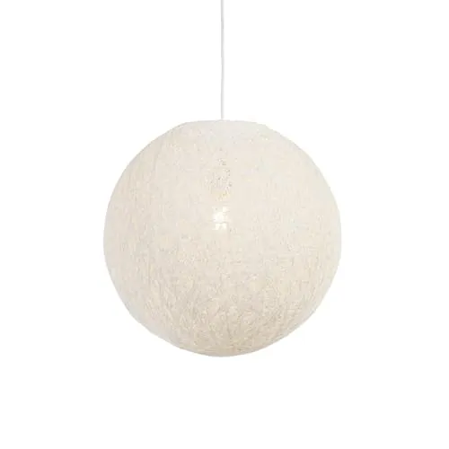 QAZQA Landhaus Vintage Hängelampe 45 cm mit WiFi Dimmer - Elegante, kugelförmige Pendelleuchte in Weiß für rustikale Innenräume. Inklusive dimmbarem WiFi A60 Dimmer für individuelle Lichtstimmung. Ideal für Wohnzimmer, Schlafzimmer und Esszimmer.