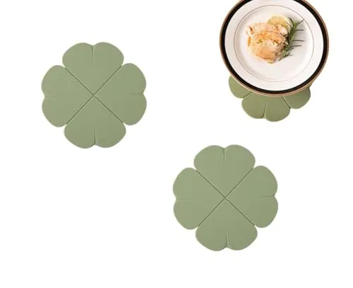 Stück Silikon Topfuntersetzer Hitzebeständig in Blume Kleeblatt Form, rutschfest Untersetzer für Topf Pfanne Teller, Pfannenschoner Getränkeuntersetzer (Grün) 2