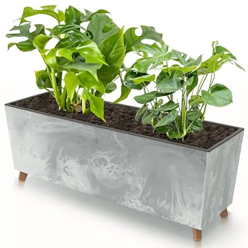 botle Blumenkasten mit Füßen Beton 77x30 cm Beton Struktur mit Pflanzeinsatz Kunststoff große Größe mit 2 Stabilisatoren UV beständig Balkonkasten Innen/Außenbereiche