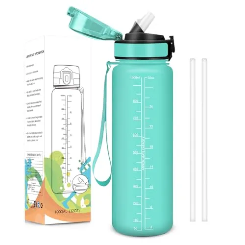 Baramumu Trinkflasche, 1000ML Mit Strohhalm, Wasserflasche, BPA-FREI, Trinkflasche sport