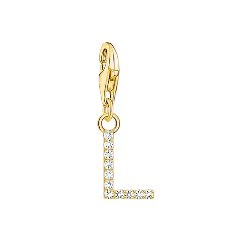 THOMAS SABO Charm-Anhänger Buchstabe L mit weißen Steinen in gold von THOMAS SABO