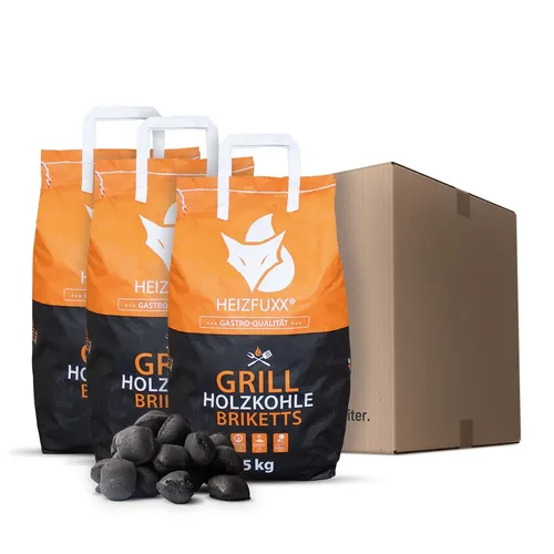 HEIZFUXX® Grillholzkohlebriketts 100% Buche Gastro-Qualität | 3x5kg Papiersack
