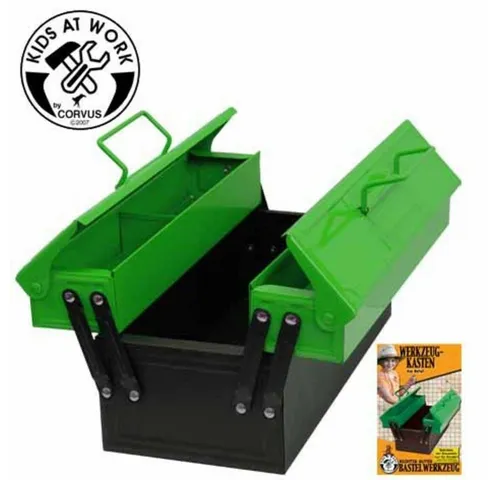 Corvus Spielwerkzeugkoffer aus Metall, grün - Kunststoffspielzeug, robuster Werkzeugkasten aus Metall für kreative Bauprojekte, ideal für Jugendliche ab 12 Jahren.