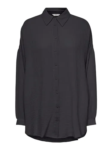 ONLY Damen ONLTHYRA Oversized Shirt NOOS WVN 15267998 - Phantom - Bequemes Oversized Shirt in entspannter Passform mit klassischem Kragen und Brusttasche. Perfekt für den Lagenlook im Sommer, bietet es ein angenehmes Tragegefühl und eine elegante Optik.