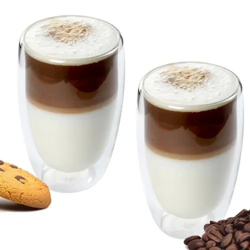 NORDIC SCHILLER Doppelwandige Kaffeegläser, Latte Macchiato Gläser Doppelwandig, 2x 450ml Ideal als Thermogläser Doppelwandig für Cappuccino, Kaffegläser, Teegläser