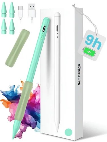 S&T Design USB-C Stylus Pencil für iPad (2018-2026) - Präziser Stylus Pencil mit Palm-Rejection-Technologie und magnetischer Haftung. Ideal für Zeichnungen und Notizen – lädt in nur 13 Minuten auf und bietet bis zu 9 Stunden Nutzung.