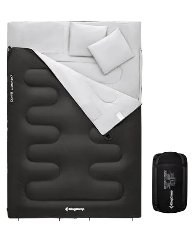 KingCamp Doppelschlafsack Schlafsack Deckenschlafsack Winter Erwachsene mit Kissen für 2 Personen und Tragetasche Angenehme Temperatur für Outdoor Camping, (Schwarz)