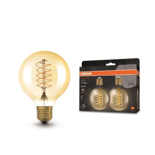 OSRAM Vintage 1906 Globe LED-Lampe, 4,8W - Energiesparlampe mit warmweißer Lichtfarbe, dimmbar und sofort 100% Licht, ideal für dekorative Installationen und gemütliche Atmosphären.