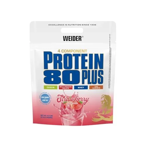 Weider Protein 80 Plus 2000g - Strawberry, Sonderpreis! - Diätergänzungsmittel mit köstlichem Erdbeergeschmack, 2000g Protein für Muskelaufbau, Haltbarkeit bis 09/2025!