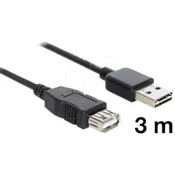 DELOCK 83372 - USB 2.0 Kabel, EASY A Stecker auf A Buchse, 3 m