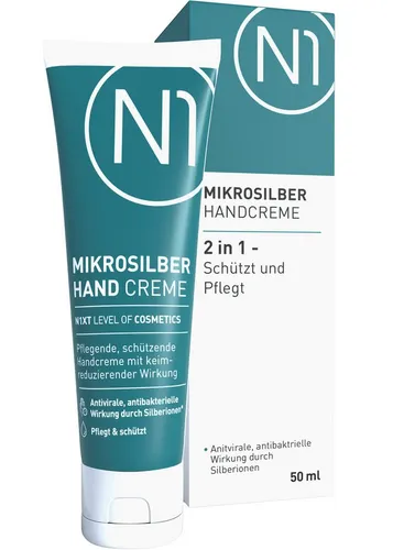 N1 Healthcare Handcreme N1 Mikrosilber Handcreme, 100ml [inkl. Desinfektion], Desinfiziert und pflegt die Haut gleichzeitig.