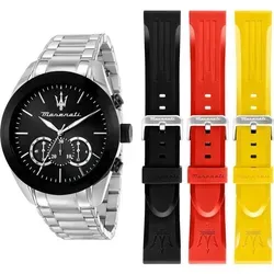 MASERATI R8873612062 Herrenchronograph mit Wechselband - Armbanduhren mit eleganten Design und hoher Funktionalität. Die Traguardo bietet eine Chronographenfunktion und wechselbare Armbänder in Schwarz, Rot und Gelb für vielseitigen Tragekomfort.