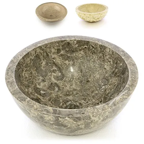Divero Aufsatz-Waschbecken Teora Handwaschbecken Waschschale Marmor Natur-Stein poliert rund grau