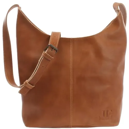 LECONI mittlere Schultertasche Damentasche Umhängetasche natur weiche Ledertasche Handtasche Damen Leder 33x33x9cm cognac LE0072-buf
