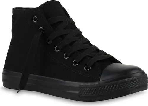 Mytrendshoe Damen Sneakers High Top Sportschuhe Stoffschuhe Freizeit Schnürer 816751, Farbe: Schwarz, Größe: 38