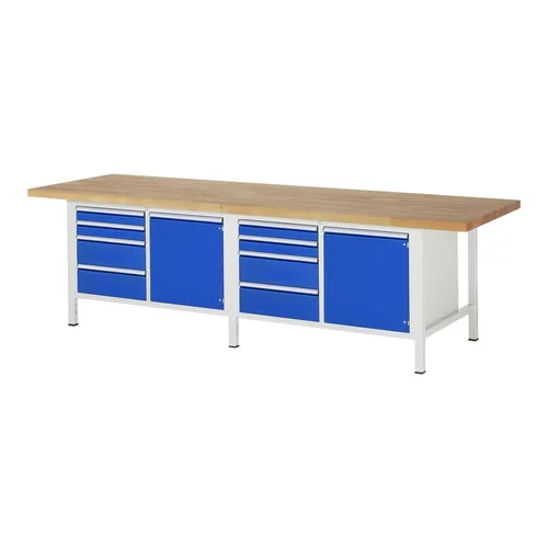 Rau Werkbank höhenverstellbar 8470A2 - Standardwerkbank mit massiver Buche-Arbeitsplatte, höhenverstellbar und 8 Schubladen für optimale Stauraumorganisation. Ideal für Werkstätten, robust und langlebig.