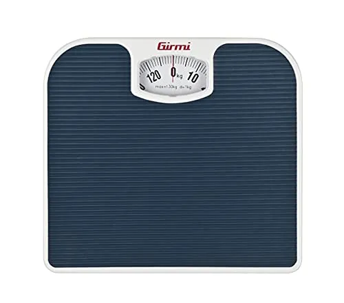 Girmi BP02 Mechanische analoge Personenwaage, 1 kg / 130 kg, Großes Ziffernblatt, Rutschfeste Trittfläche, Leicht ablesbar, Vintage-Design, Blau