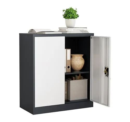 VCM Metall Büroschrank H. 90 x B. 80 x T. 40 cm - abschließbarer Aktenschrank für Büromöbel - Praktischer Büroschrank mit höhenverstellbarem Fachboden für eine übersichtliche Aufbewahrung. Die abschließbaren Drehtüren bieten Sicherheit und Schutz für Ihre Unterlagen. Ideal für Aktenordner und Bürobedarf.