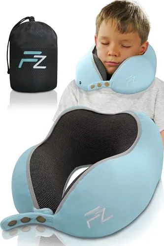 FLOWZOOM Nackenhörnchen COMFY KIDS - Ergonomisches Reisekissen für Kinder - Nackenhörnchen für Kinder, ergonomisch geformt aus antibakteriellem Memory-Schaum für entspanntes Reisen im Auto, Zug oder Bus. Waschbarer Bezug und sanftweiche Oberfläche für optimalen Komfort.