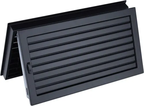 Deckenluftgitter Ventlab verstellbar, 450 x 240 mm, schwarz - Verstellbares Deckenluftgitter für Kaminanlagen zur optimalen Luftverteilung. Hergestellt aus hitzebeständigem Stahl, einfach zu montieren und ideal für eine flexible Luftführung. Farbe: Schwarz, Einbaumaß: 453 x 243 mm.