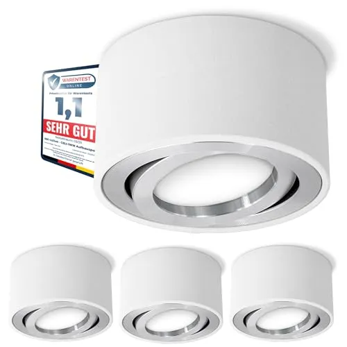 SSC-LUXon CELI-1W LED Aufbaustrahler - 4er Set schwenkbare Deckenspots - Lampen: Extra flache, schwenkbare LED Aufbaustrahler mit modernem Design und 4W Modul, ideal für Wohnzimmer, Esszimmer oder Küche.