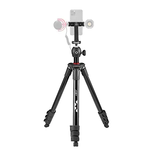 JOBY Compact Tripod für Smartphone & Digitalkamera - Vielseitiges Stativ für Content Creator, mit Druckknopfverriegelung und GripTight 360 Klemme für kreative Aufnahmen. Tragfähigkeit bis 1,5 kg, ideal für Smartphones und Kameras.