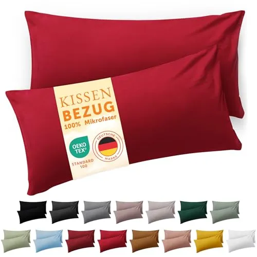 Blumtal Kissenbezug 50 x 70, 2 Stück - Oeko-TEX zert. Kissenbezüge 100% Mikrofaser in extra weich & waschmaschinenfest - Bezug Kissen 50x70 Rot