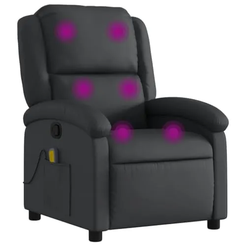 vidaXL Massagesessel Relaxsessel Echtleder Schwarz - Relaxsessel mit manueller Liegefunktion und 6 Massagepunkten für gezielte Entspannung. Der bequeme Sessel aus echtem Leder bietet Komfort und Stil für Ihr Zuhause.