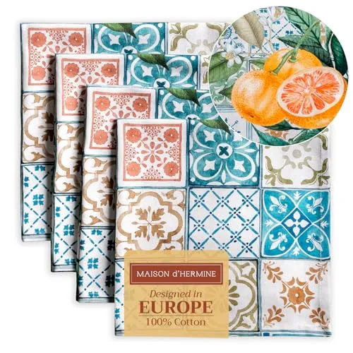 Maison d' Hermine Stoffservietten, 100% Baumwolle, Set mit 4 dekorativen, waschbaren Osterservietten für Essen, Zuhause, Hochzeit, Bankett, Buffet, Agrume – Frühling/Sommer (45cm x 45cm)