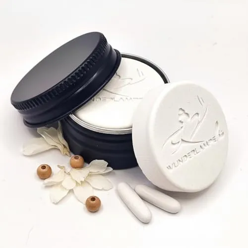 Duftsteindose mit 2 Duftsteine für ätherische Öle zum mitnehmen, Handgegossen, in 4 Farben schwarz-Weiss-Rose und Gold, Aromastein für Auto, Büro, Schlafzimmer oder Reisen (Schwarz)