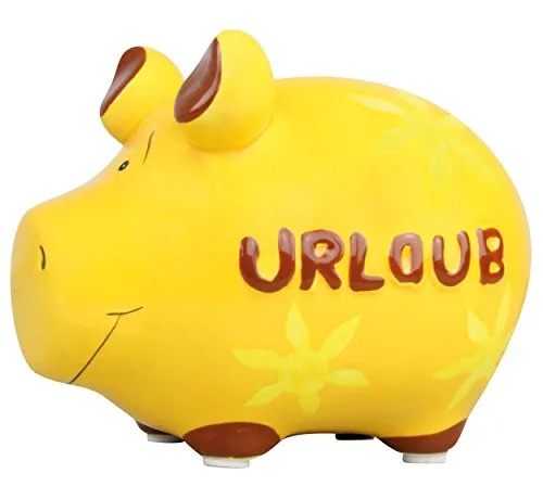 KCG Sparschwein Urlaub Spardose aus Keramik mit Gummi-Verschluss Kleinschwein 12,5 x 9 x 9 cm