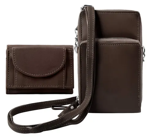 AKZENT Handytasche Maxi – Echtleder Umhängetasche mit Minigeldbörse - Stylische Handytasche aus hochwertigem Echtleder mit zusätzlicher Minigeldbörse. Ideal für Freizeitaktivitäten, bietet sie ausreichend Platz für wichtige Dinge und vereinfacht das Tragen. Verstellbarer Gurt und Gürtelschlaufe für vielseitige Trageoptionen.