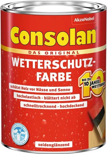 Consolan Wetterschutzfarbe 2,5L silbergrau Nr. 217 - Lacke, wetterfest bis zu 10 Jahren, extrem elastisch und hochdeckend für langlebigen Schutz und ansprechende Optik.