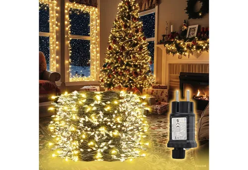 SALCAR LED Cluster Lichterkette Draht Weihnachtsbaum, 5m 200er LED Christbaumbeleuchtung mit 8 Modi, Timer und Memory, Wasserdicht Büschellichterkette für Außen Innen Garten Hochzeit, Warmweiß