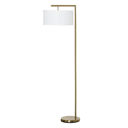 HOMCOM Stehlampe E27 Sockel - Elegante Leselampe in Gold und Weiß - Standleuchten & Deckenfluter: Elegante Stehlampe mit modernem Design aus Metall und Leinen, ideal für Wohnzimmer und Büro. Stabiler Sockel für sicheren Halt und komfortabler Fußschalter.