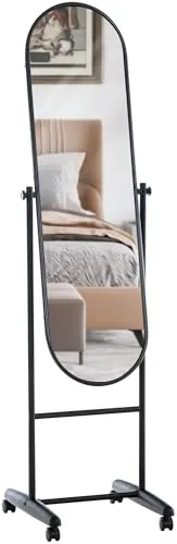 CLP Standspiegel Nane Oval 155x40 cm - Eleganter Standspiegel für Wohnzimmer oder Schlafzimmer, neigbar und 360° drehbar. Mit praktischen Rollen für flexible Positionierung und großer Sichtfläche für Ihr Outfit-Styling.