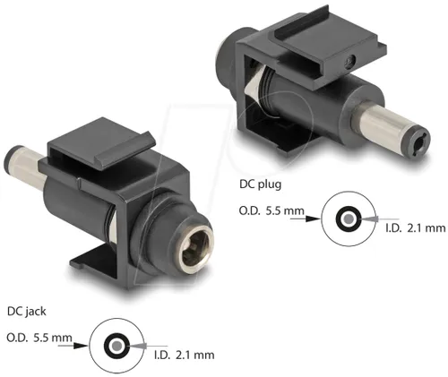 DELOCK 84162 - Keystone DC 5,5 x 2,1 mm Buchse > 5,5 x 2,1 mm Stecker schwarz