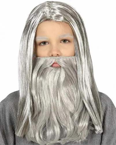 Horror-Shop Kostüm-Perücke Graue Magier Kinderperücke mit Bart für Karneval